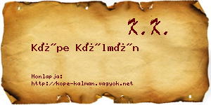 Köpe Kálmán névjegykártya